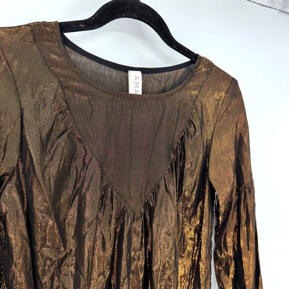 NEW Anthropolgie Amadi Bronze Metallic Top Blouse XSP Party Event Holiday XS - Picture 3 of 9
